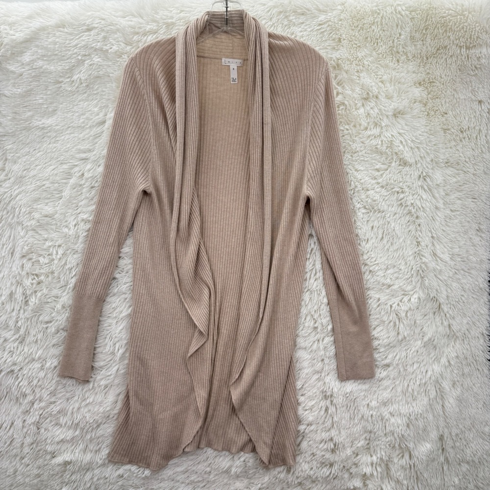 Leith Ribbed‎ Duster Cardigan Beige Open Front Long Sleeve Women Medium Layering